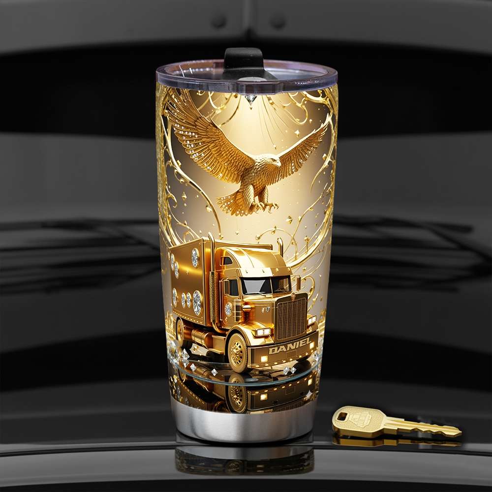Golden Semi Truck Tumbler - Personalized Gift for Truckers Tumbler Cup MagicInPrints
