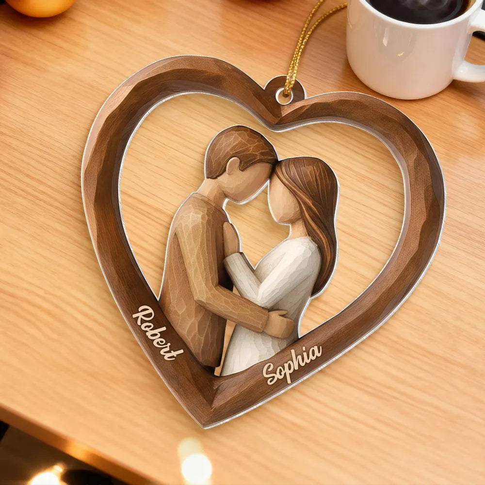 Personalized Wooden Heart Ornament for Couples - Romantic Christmas Gift Ornament MagicInPrints