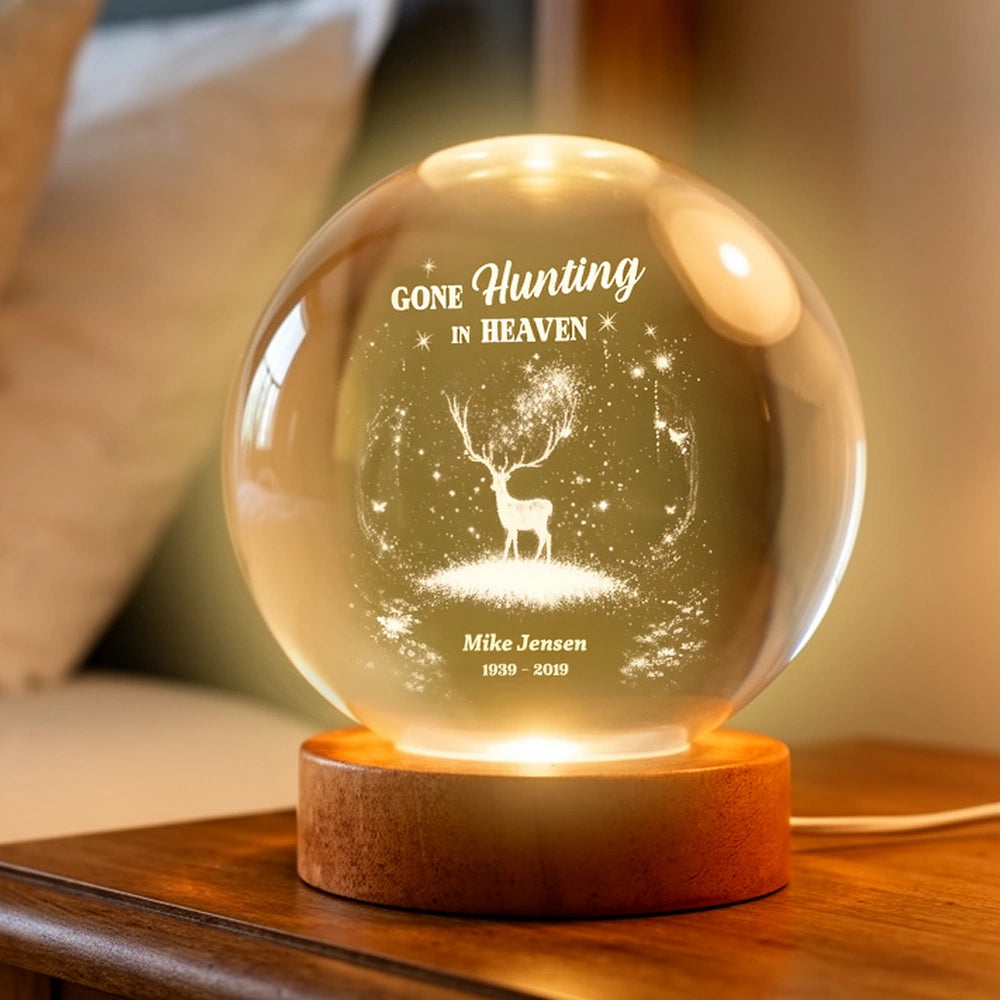 Personalized Memorial LED Crystal Ball Lamp for Hunters - Remembrance Gift Lamp MagicInPrints