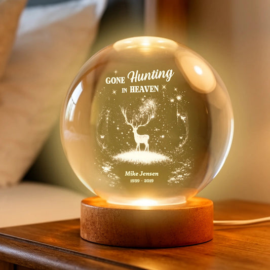 Personalized Memorial LED Crystal Ball Lamp for Hunters - Remembrance Gift Lamp MagicInPrints
