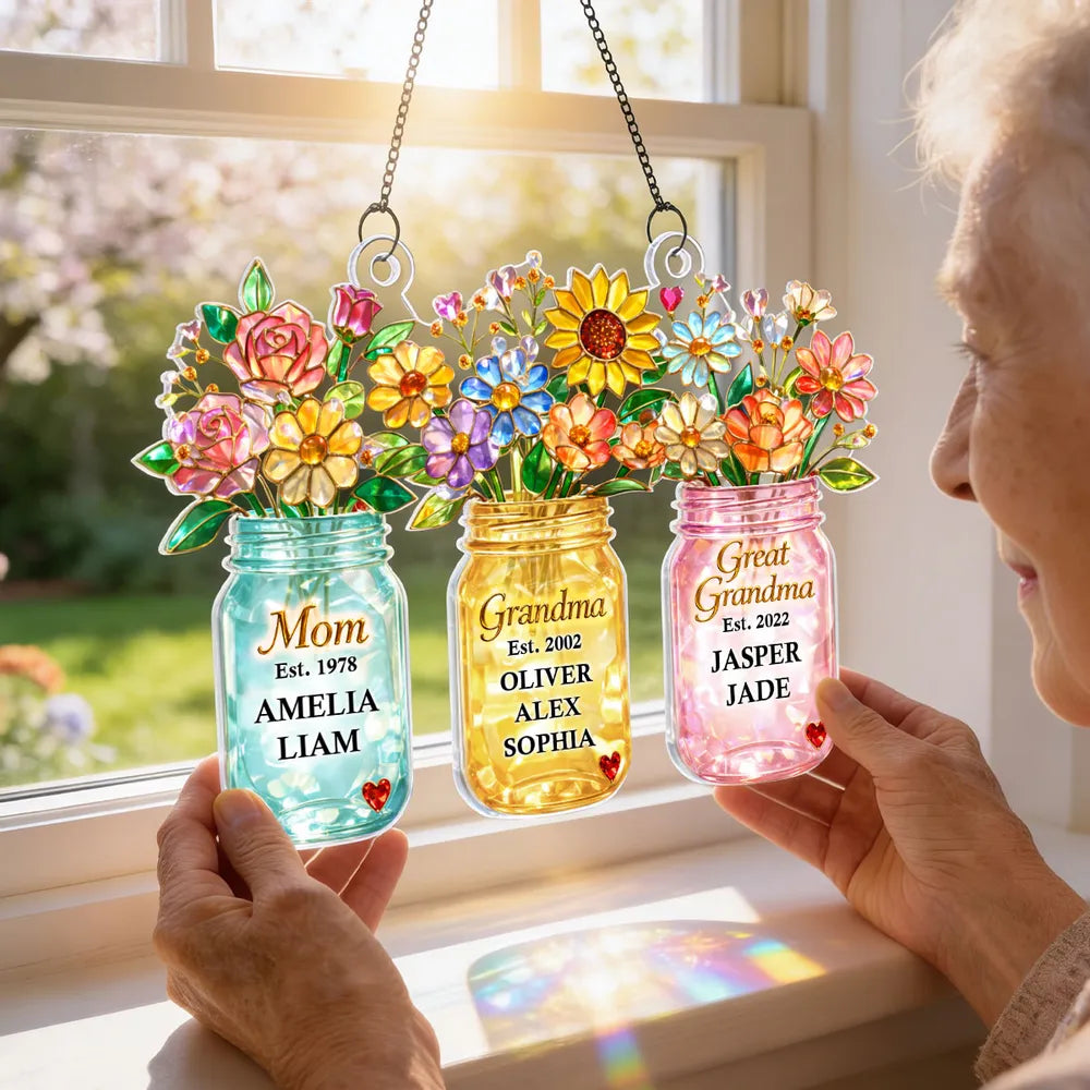 Personalized Stained Glass Sun Catcher for Mom, Grandma, Great Grandma - Custom Family Gift Ornament MagicInPrints