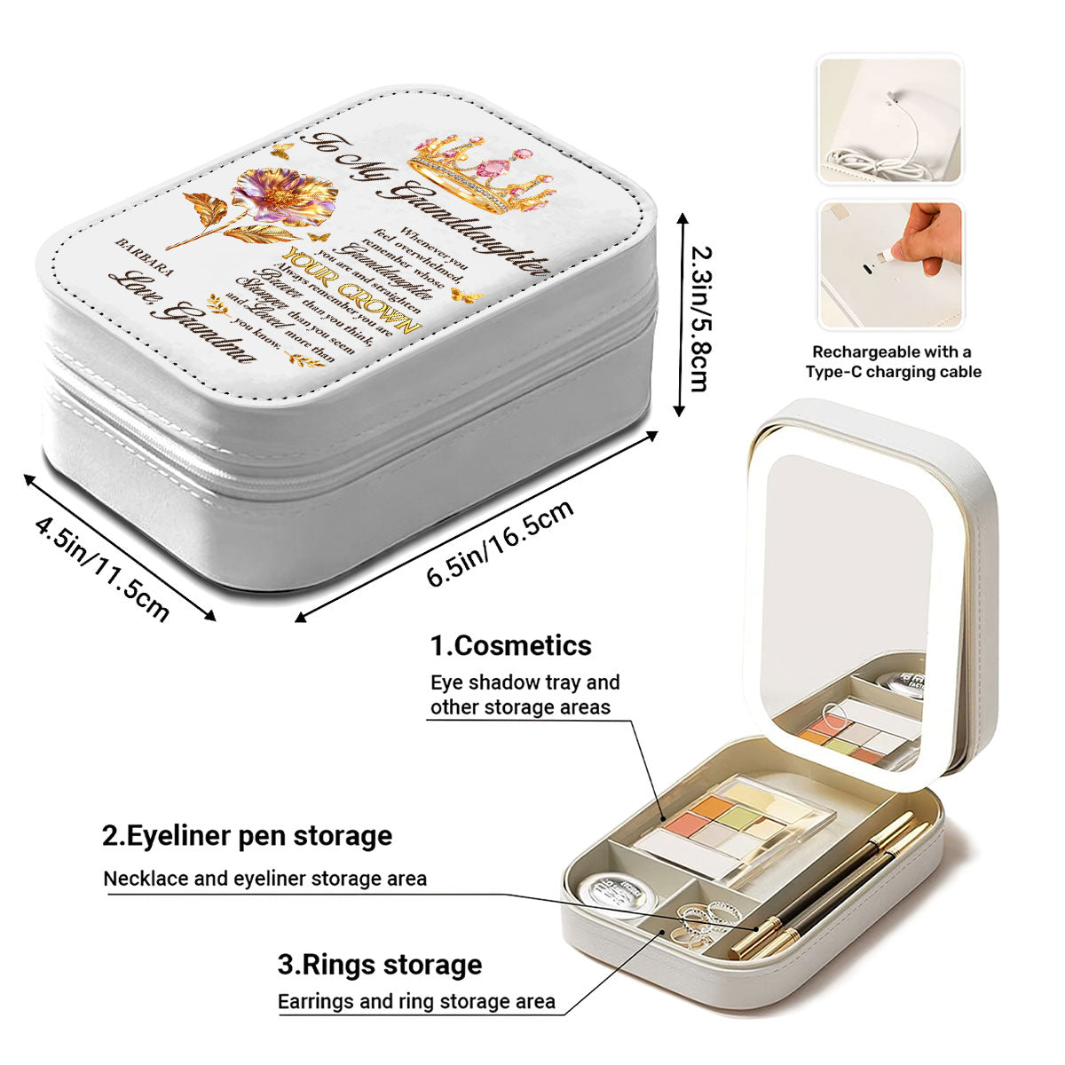 Personalized Jewelry Box for Granddaughter with Inspirational Message - Sentimental Gift Beauty Tools MagicInPrints