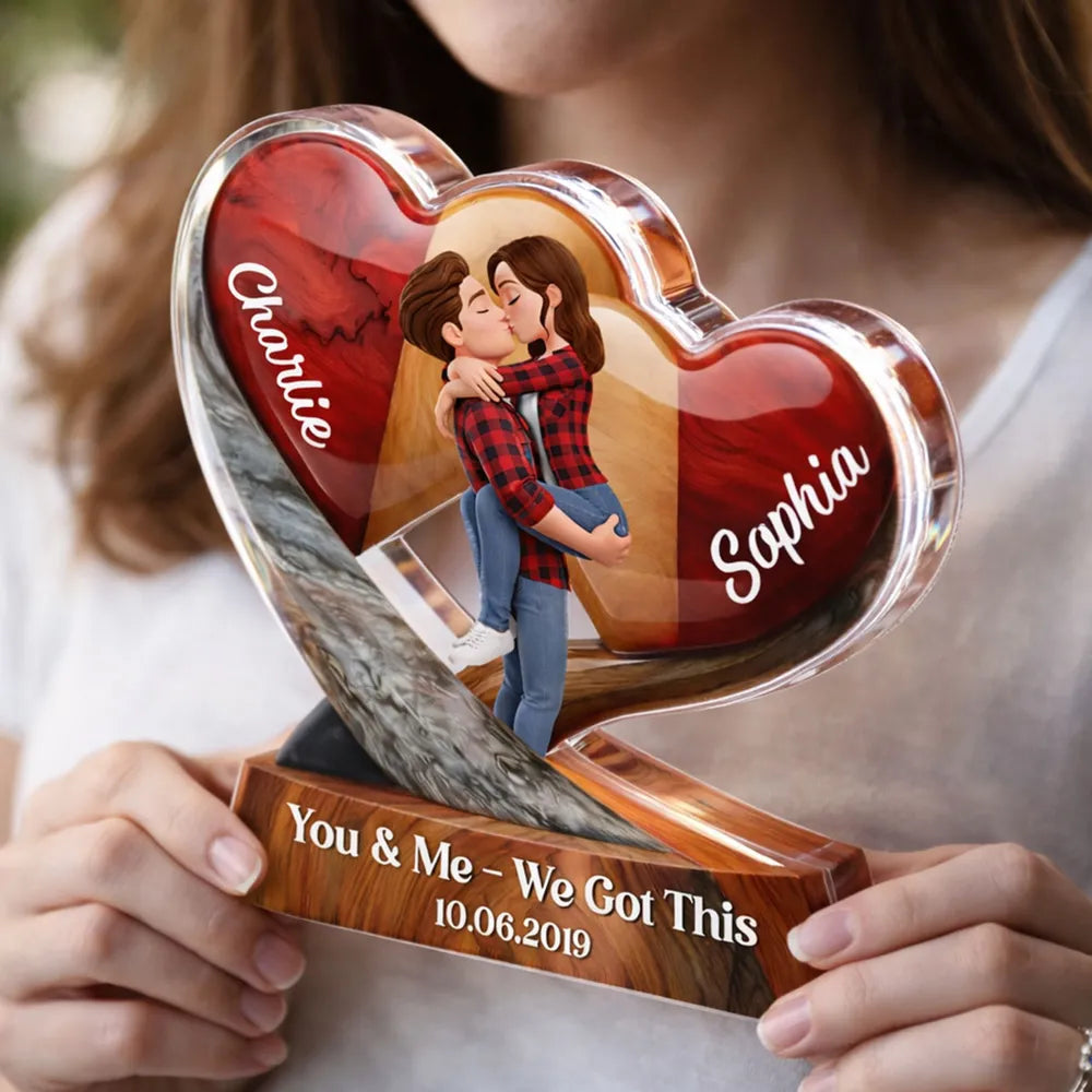 Personalized Couple Figurine Heart Sculpture for Anniversary - Romantic Keepsake Plaque MagicInPrints