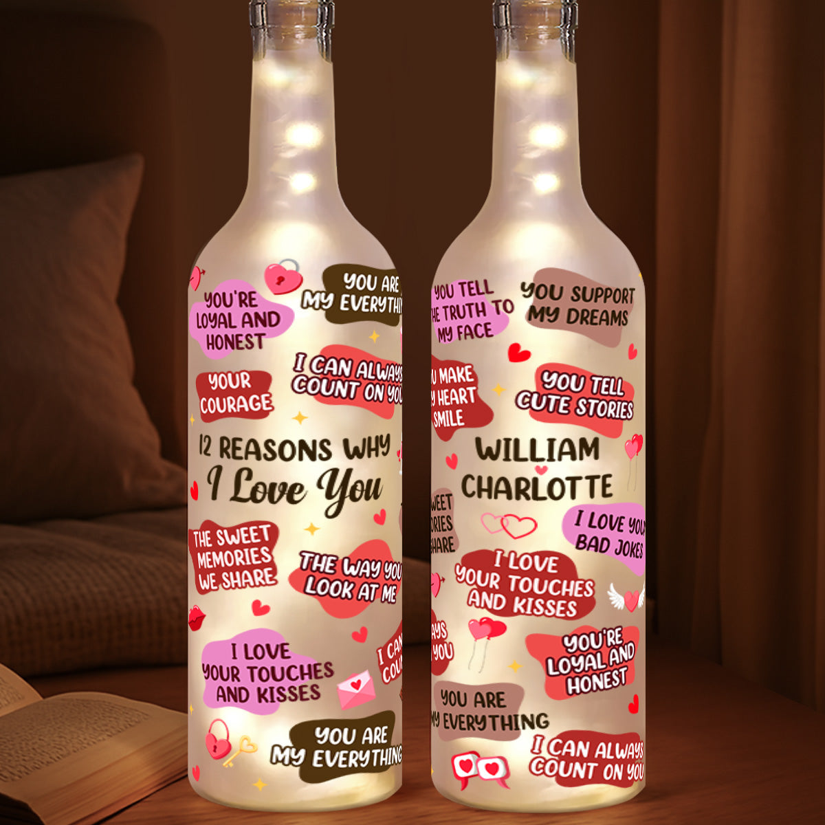 Personalized LED Wine Bottle Lamp for Couples - Romantic Gift for Anniversary Lamp MagicInPrints