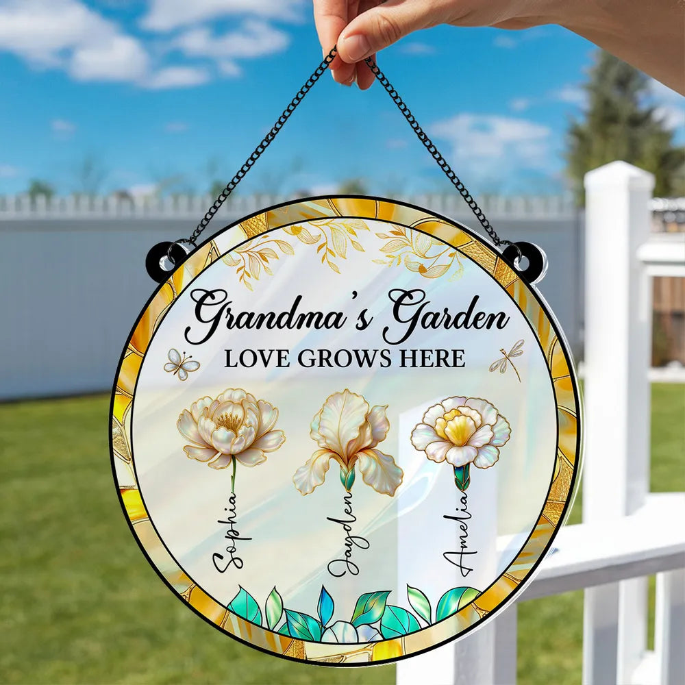 Personalized Garden Sign for Grandma - Floral Design with Names - Perfect for Mother's Day Ornament MagicInPrints