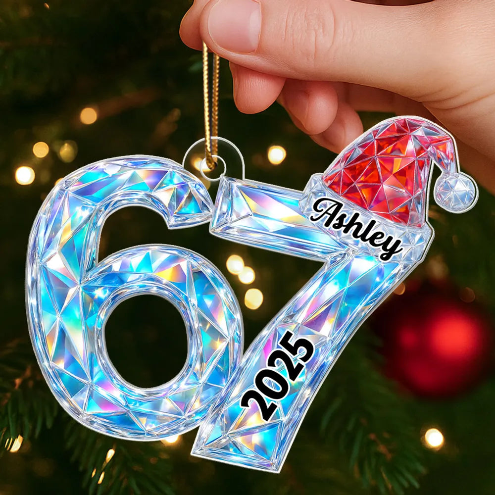 Custom Crystal Number Ornament with Santa Hat for Christmas - Personalized Holiday Decoration 2025 Ornament MagicInPrints