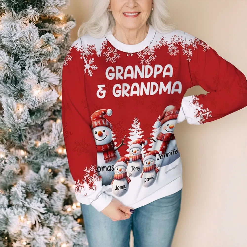 Personalized Christmas Sweatshirt for Grandparents - Snowman Family Design Cloth MagicInPrints