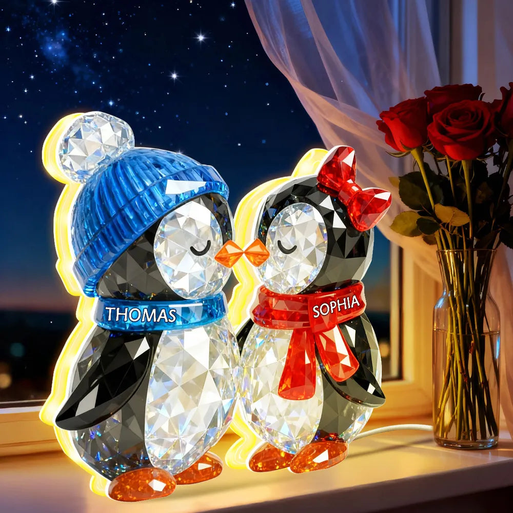 Custom Crystal Penguin Couple Figurines with Names - Romantic Gift for Couples Plaque MagicInPrints