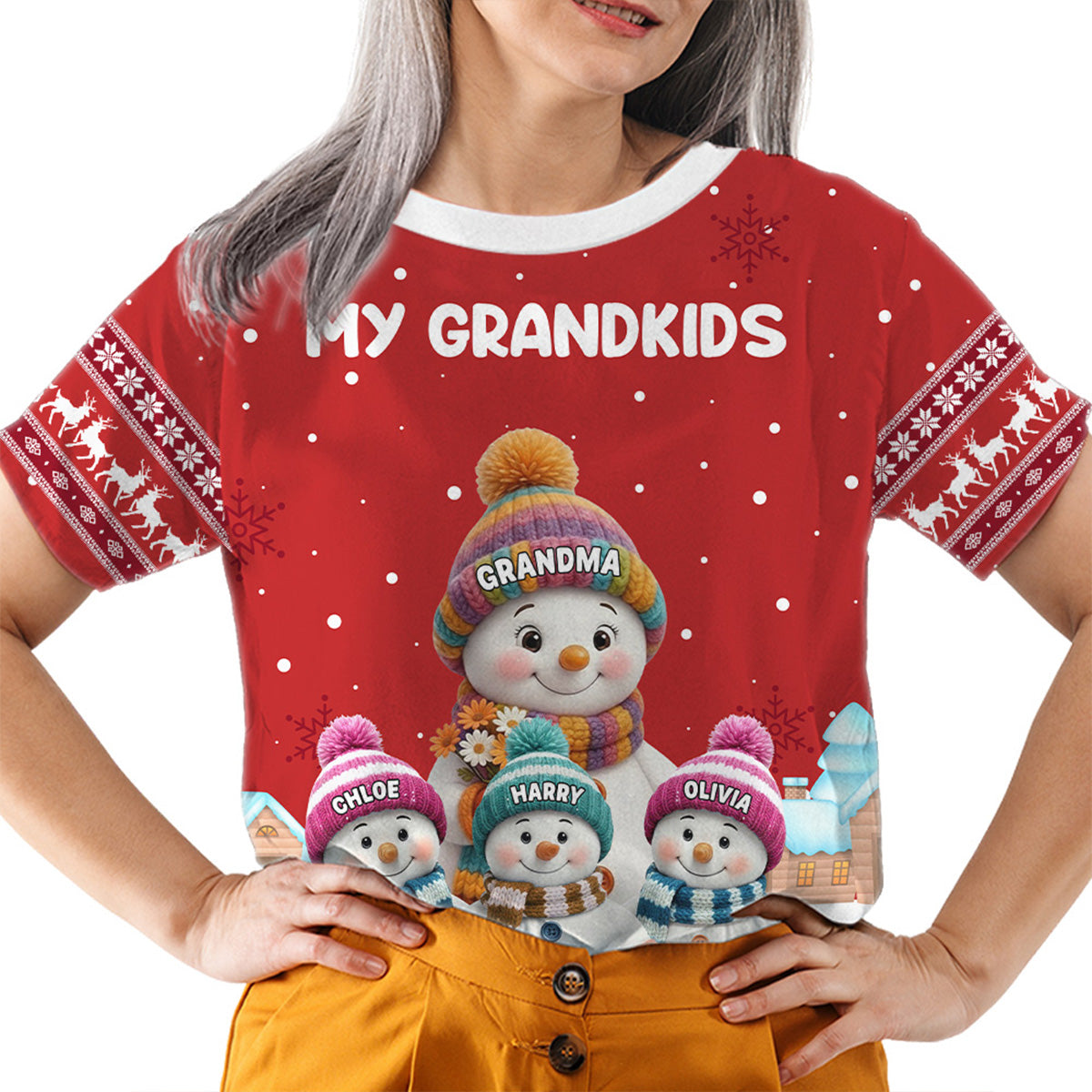 Personalized Snowman Family T-Shirt for Grandma - Christmas Gift Cloth MagicInPrints