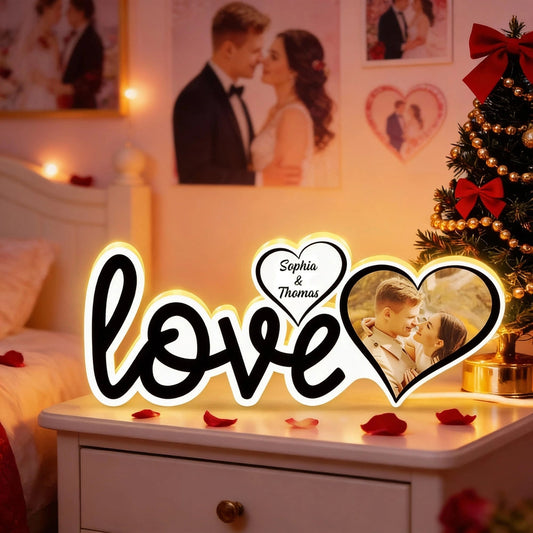 Personalized LED Love Sign for Couples with Photo and Names - Romantic Home Decor Gift Plaque MagicInPrints