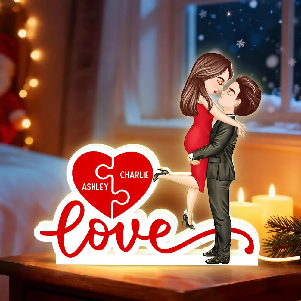 Personalized LED Lamp for Couples with Heart Puzzle Design - Romantic Gift Plaque MagicInPrints