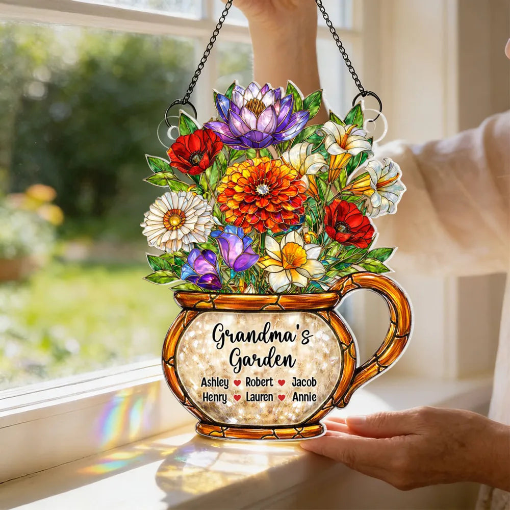 Personalized Stained Glass Floral Sun Catcher for Grandma - Custom Gift for Mother's Day Ornament MagicInPrints