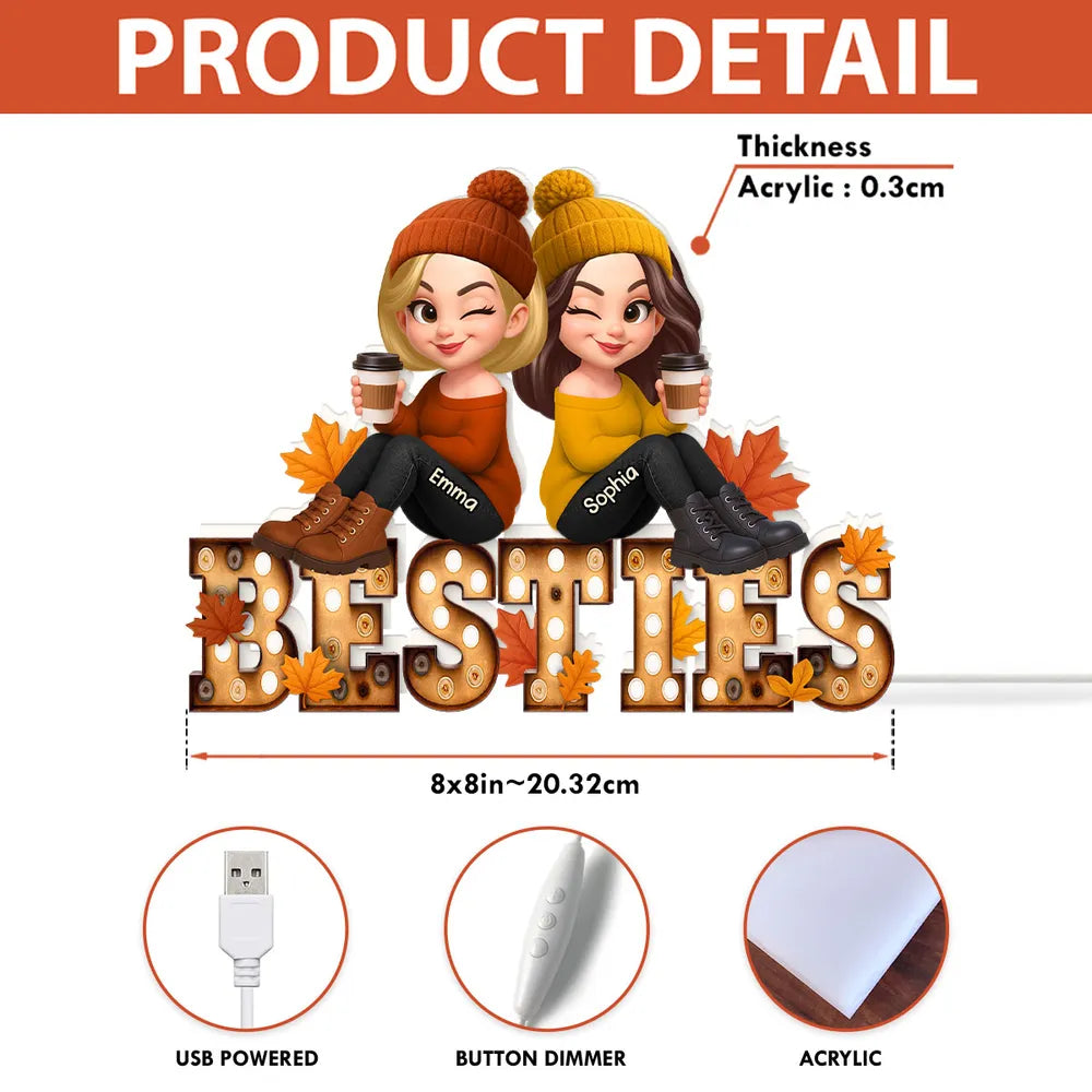 Personalized Best Friends LED Sign for Girls - Cozy Fall Decor Plaque MagicInPrints