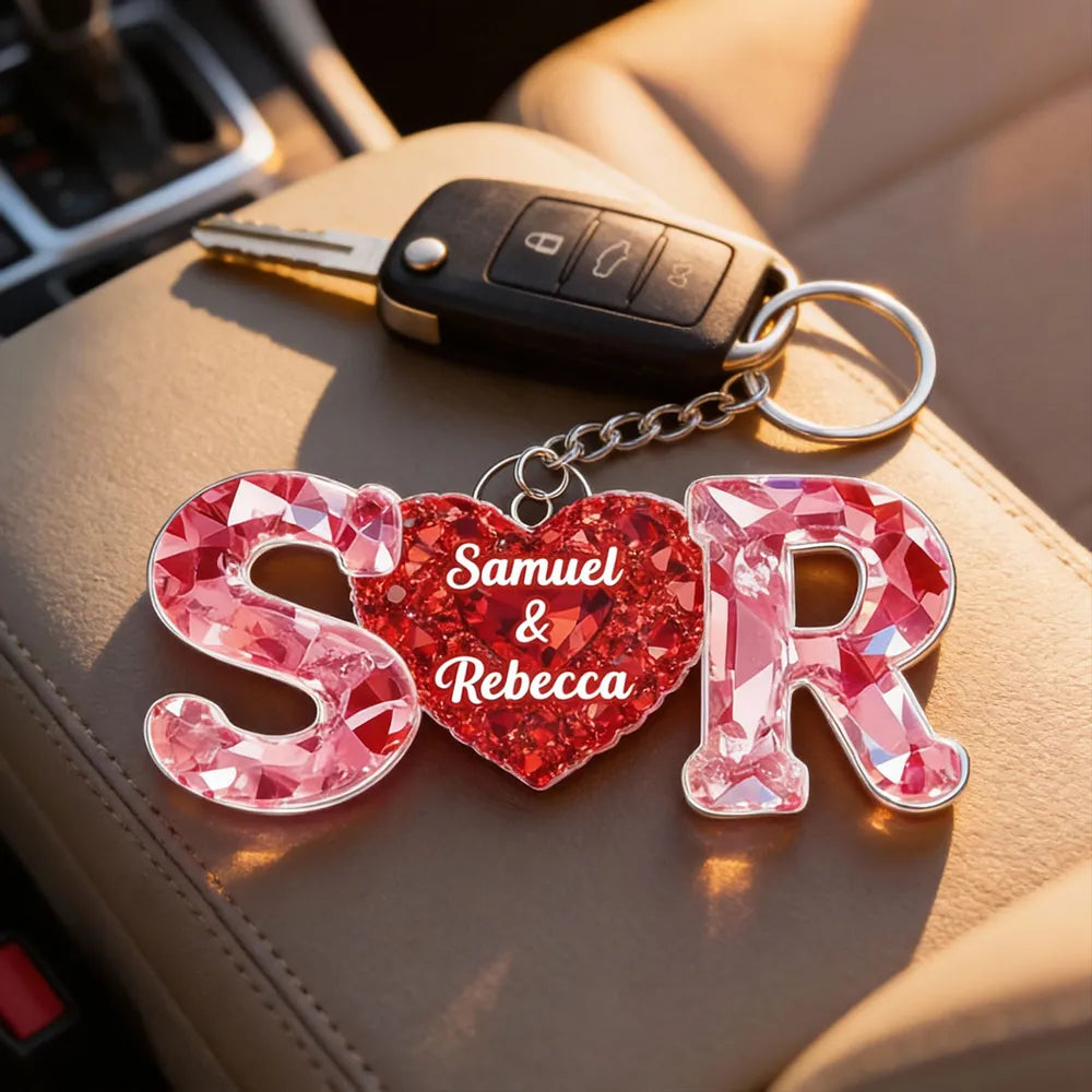 Custom Initials Keychain for Couples - Heart Design Gift Keychain MagicInPrints