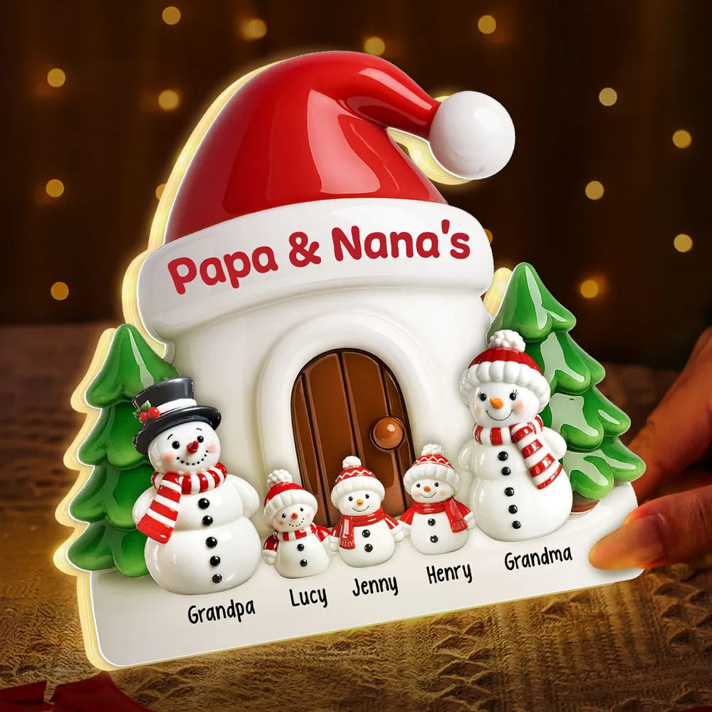 Personalized Christmas Snowman Family LED Light for Grandparents - Holiday Decor Plaque MagicInPrints