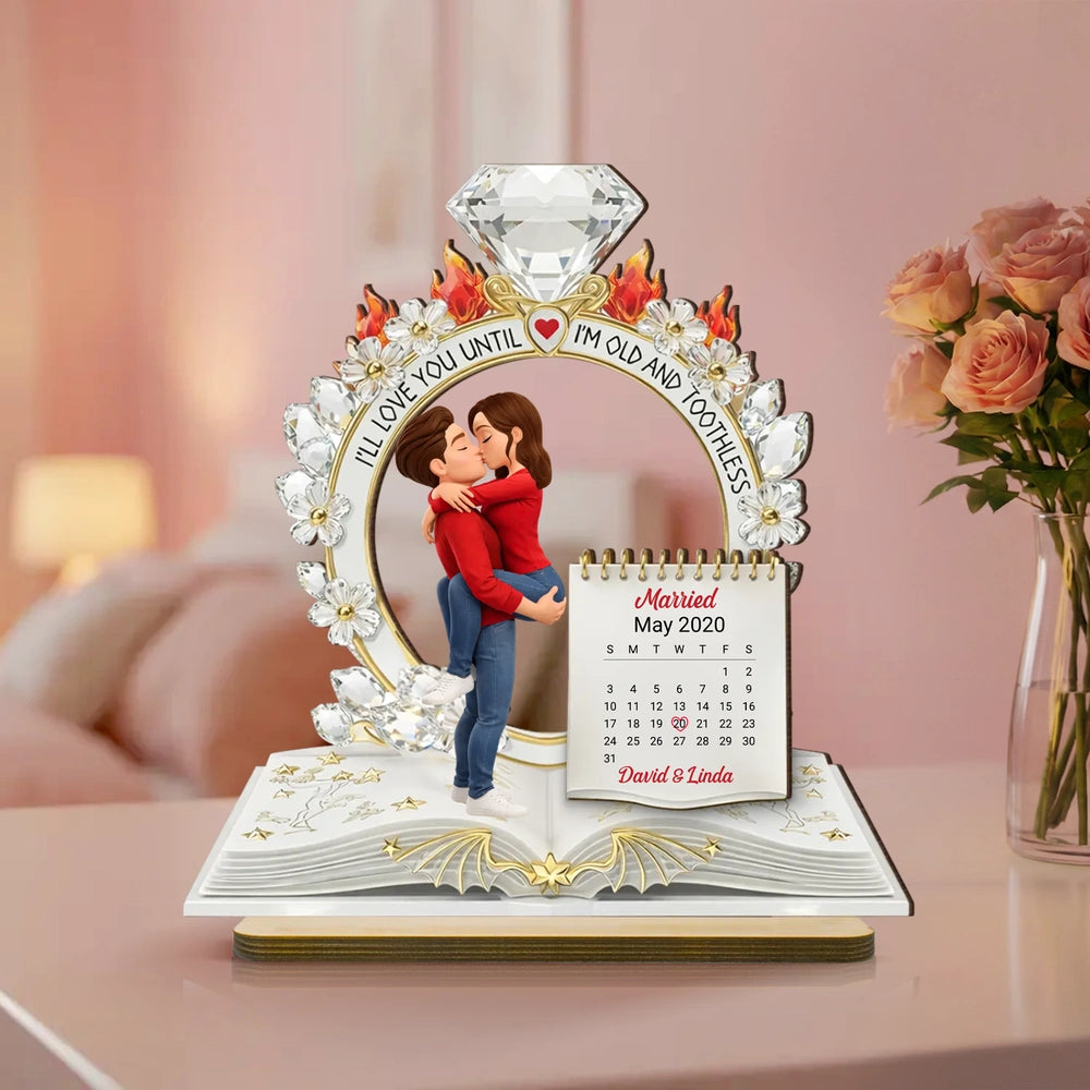 Personalized Anniversary Keepsake for Couples with Calendar and Figurine - Romantic Gift Plaque MagicInPrints