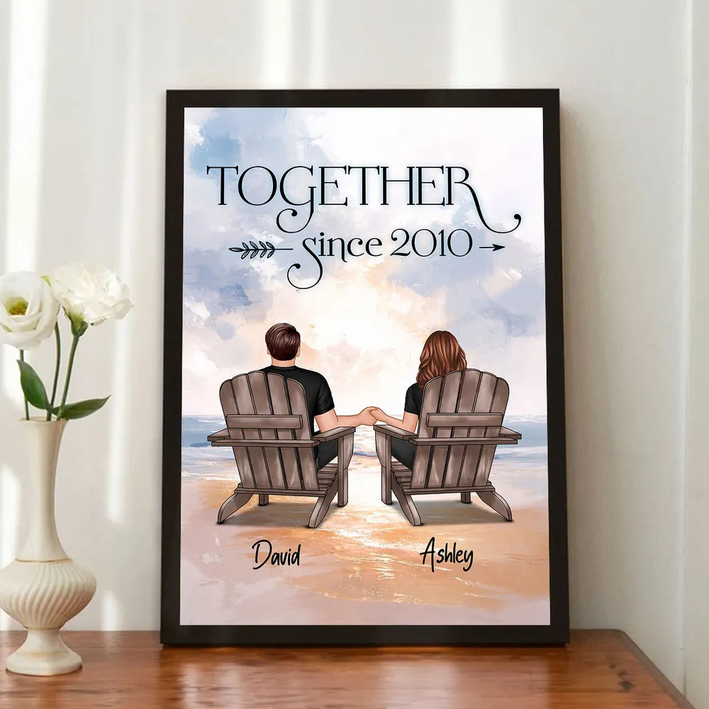 Personalized Couple Beach Scene Wall Art - Romantic Anniversary Gift Poster or Canvas MagicInPrints