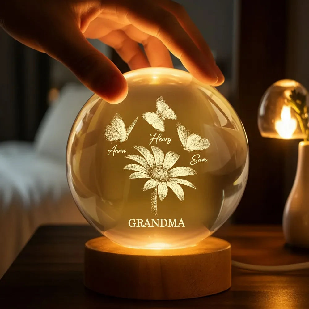 Personalized LED Globe Lamp for Grandma with Names and Butterflies - Sentimental Gift Lamp MagicInPrints
