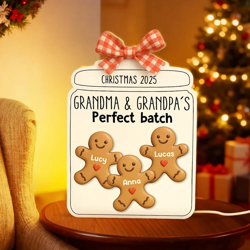 Personalized Gingerbread Family Light Up Sign for Grandparents - Christmas Decoration Plaque MagicInPrints