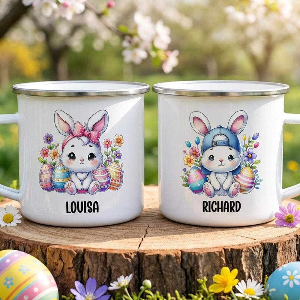Personalized Easter Bunny Enamel Mug for Kids - Cute Spring Gift Cup MagicInPrints
