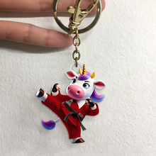 Load image into Gallery viewer, Personalized Bigfoot Karate Unicorn Keychain – Unique Gift for Pop Culture Enthusiasts Keychains PopCulturePrints
