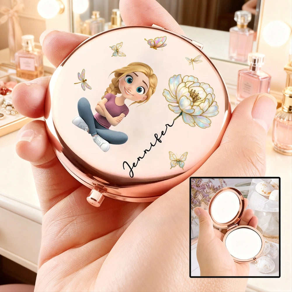 Personalized Compact Mirror for Girls - Cute Cartoon Design with Name - Perfect Gift for Birthdays Beauty Tools MagicInPrints
