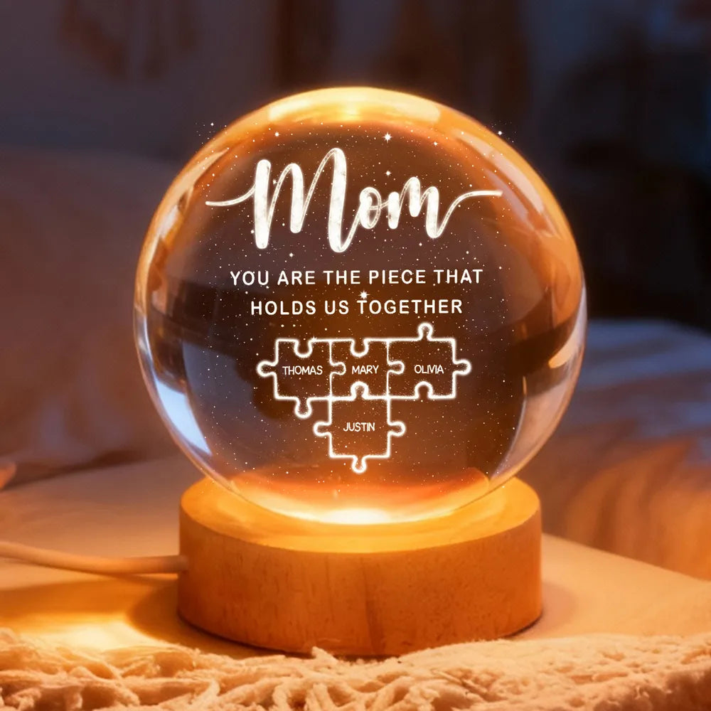 Personalized Crystal Ball Gift for Mom with Puzzle Design - Sentimental Mother's Day Keepsake Lamp MagicInPrints