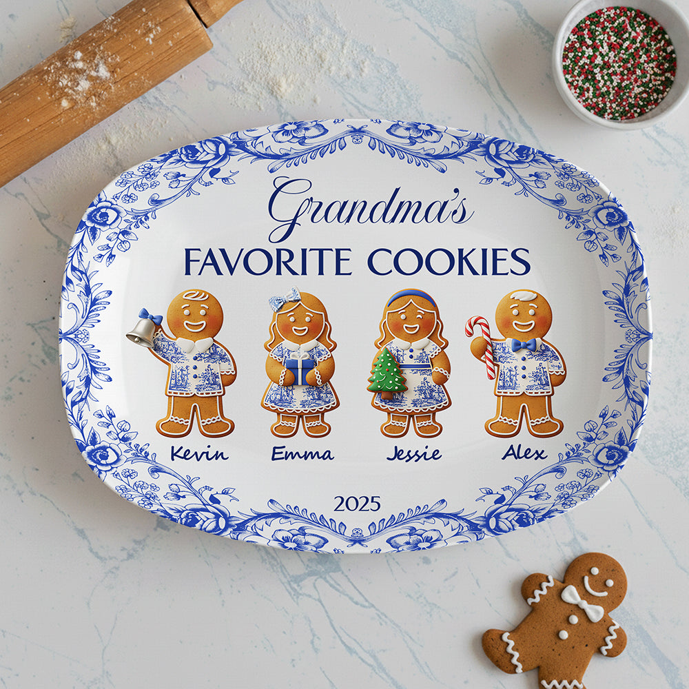 Grandma's Cookies - Personalized Christmas Gifts - Toile De Jouy Blue Floral Plate Plates MagicInPrints