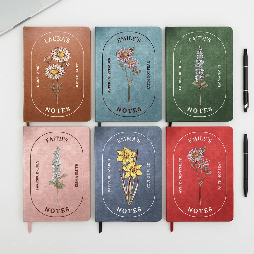 Personalized Floral Journal Notebook for Women - Custom Name and Birth Month Flowers Stationery MagicInPrints