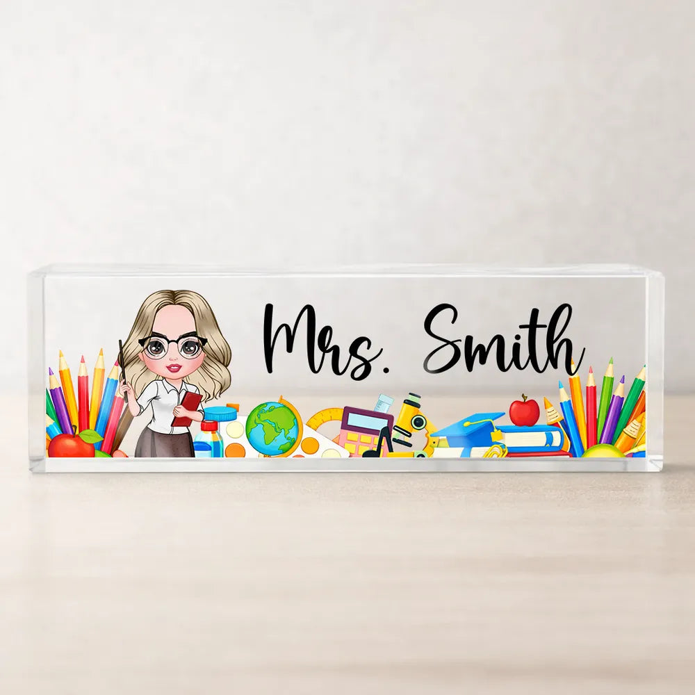 Personalized Teacher Desk Name Plate for Educators with Cartoon Design - Perfect for Classroom Decor Plaque MagicInPrints