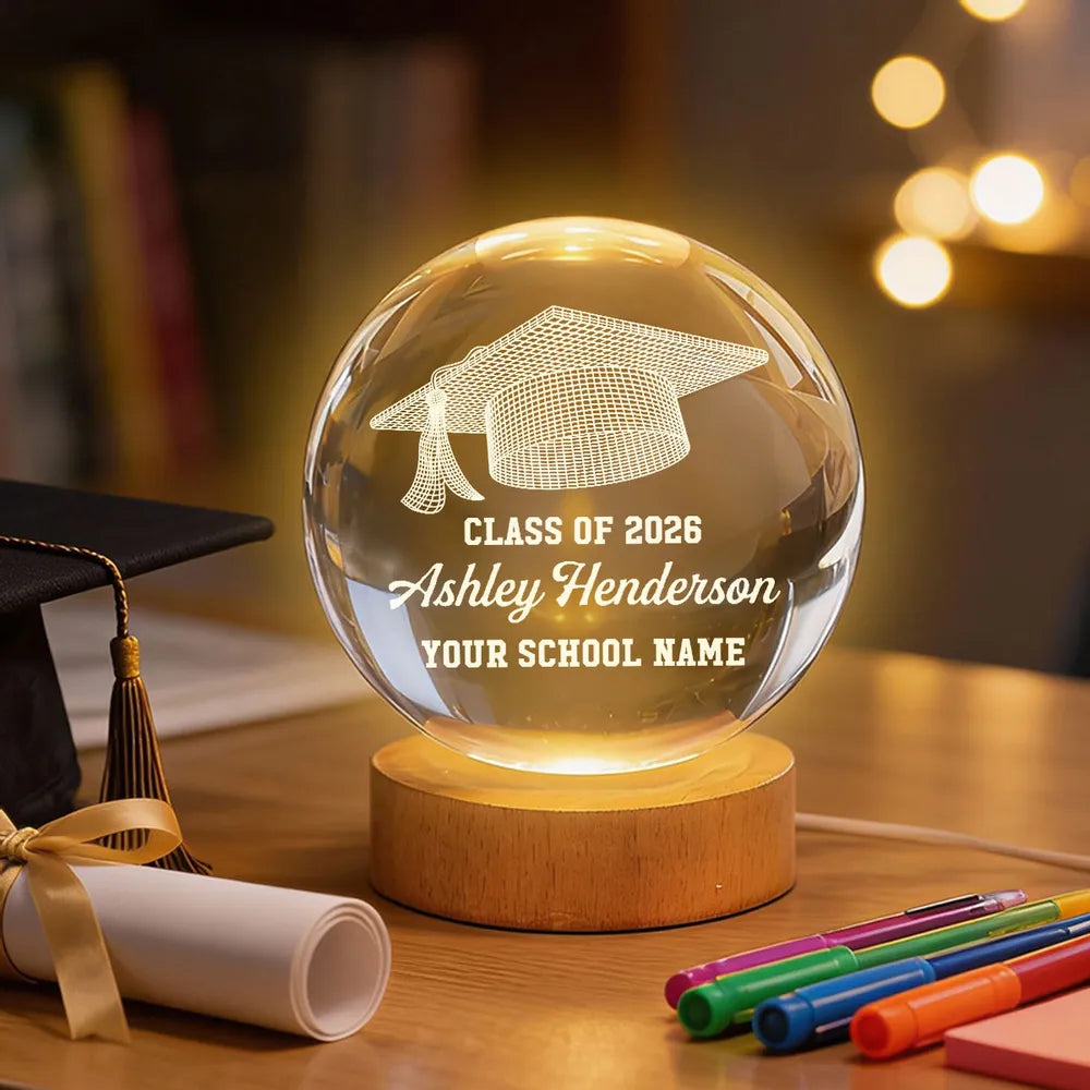 Personalized Graduation Crystal Ball for Class of 2026 - Custom Gift for Graduates Lamp MagicInPrints