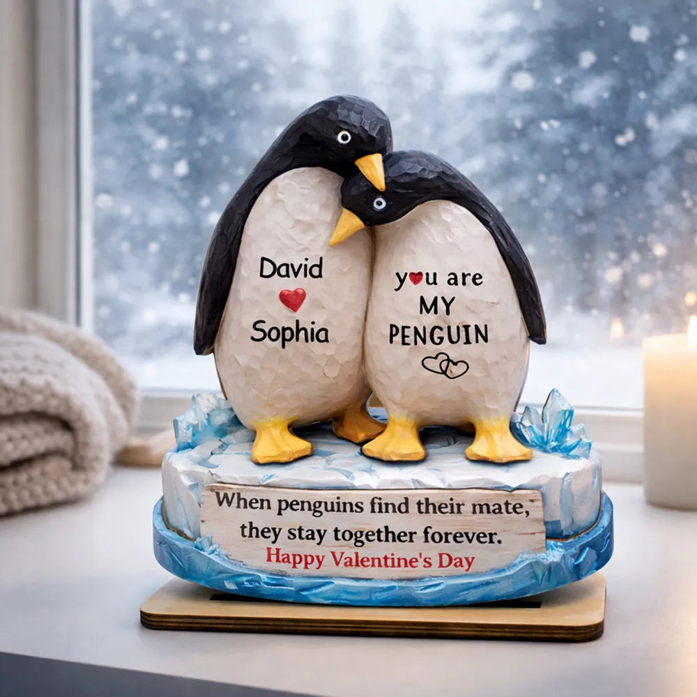 Personalized Penguin Couple Figurine for Lovers - Valentine's Day Gift Plaque MagicInPrints