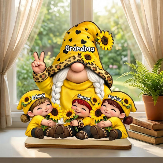 Personalized Grandma Sunflower Gnome Figurine for Family Decor - Custom Names Gift Plaque MagicInPrints