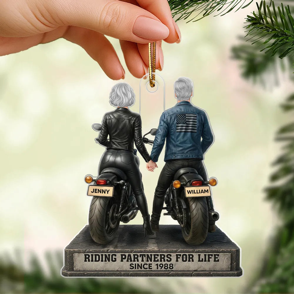 Custom Motorcycle Couple Ornament for Bikers - Anniversary Gift Car Hanger MagicInPrints