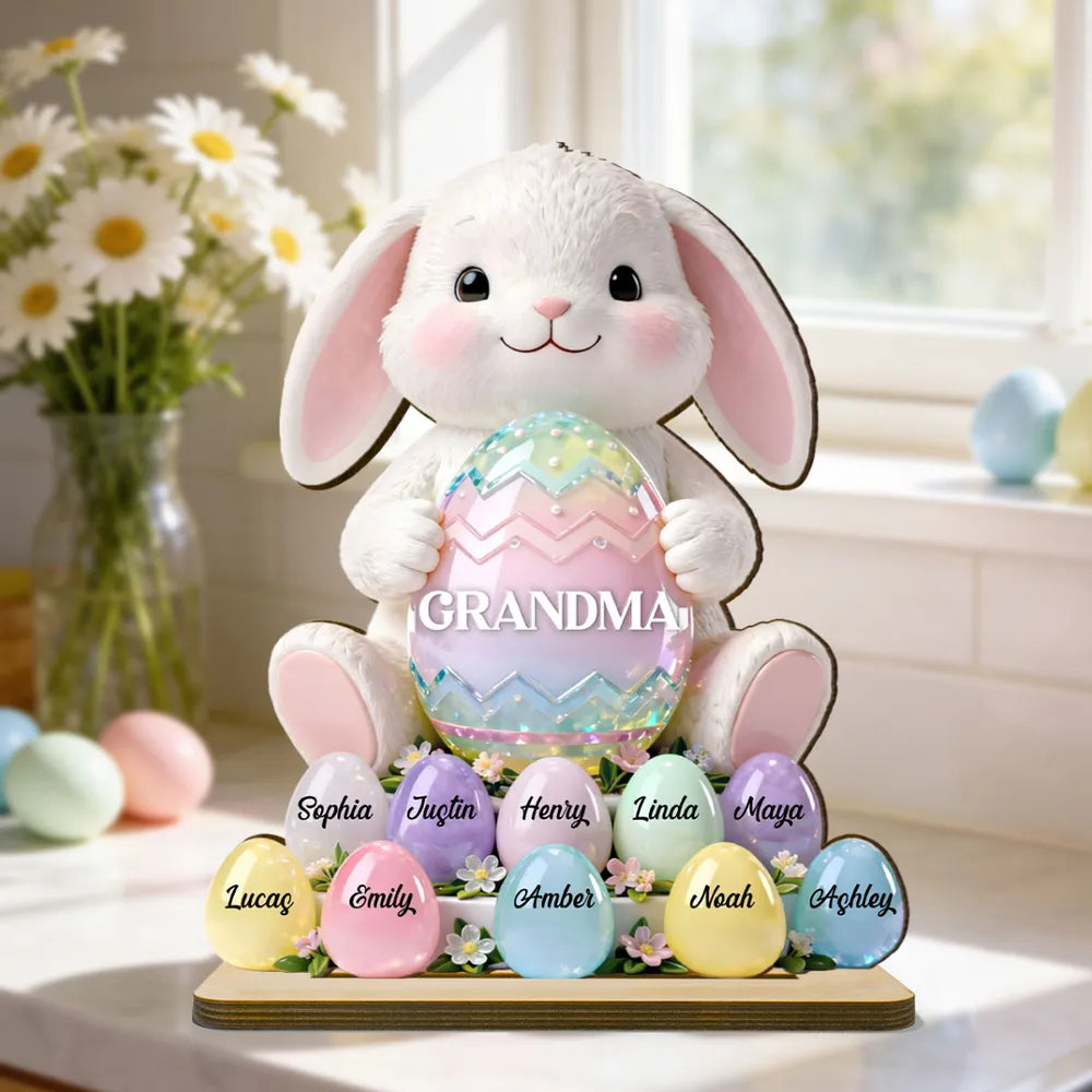 Personalized Easter Bunny Figurine for Grandma - Family Names Display Plaque MagicInPrints