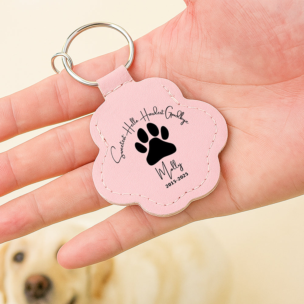 Sweetest Hello, Hardest Goodbye - Personalized Pet Hair Storage Keychain - Memorable Gift for Pet Lovers Keychains PopCulturePrints
