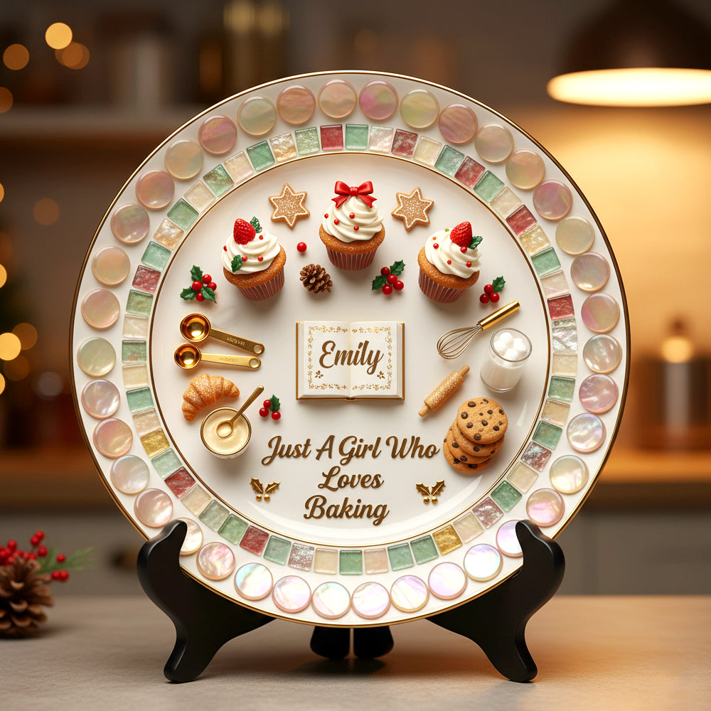 Just A Girl Who Loves Baking - Personalized Ceramic Round Plate for Baking Lovers Ceramic Round Plate MagicInPrints
