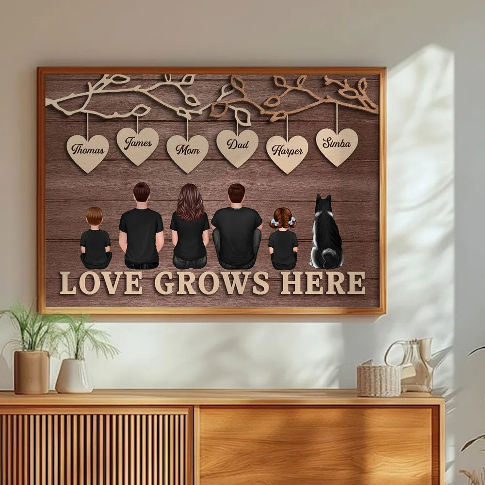 Personalized Family Wall Art for Home Decor - Love Grows Here Poster or Canvas MagicInPrints
