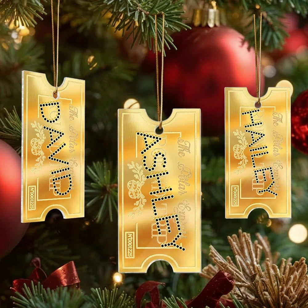 Personalized Golden Train Ticket Christmas Ornaments - Holiday Tree Decoration Ornament MagicInPrints
