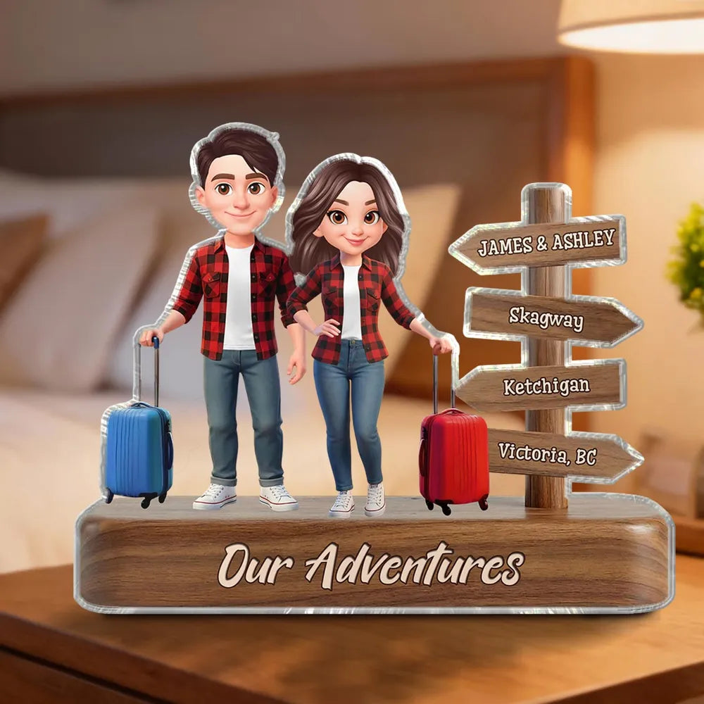 Custom Couple Figurine Travel Theme with Luggage - Perfect for Adventure Lovers Plaque MagicInPrints