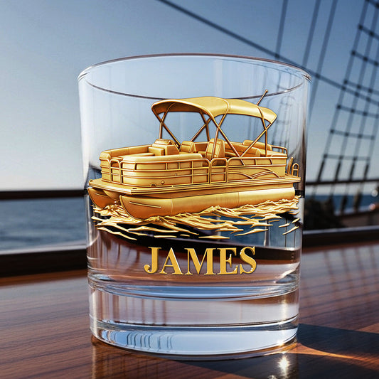 Pontoon Personalized 11oz Round Drinking Glass, Personalized Gifts For Sea Lover Whiskey Glass MagicInPrints