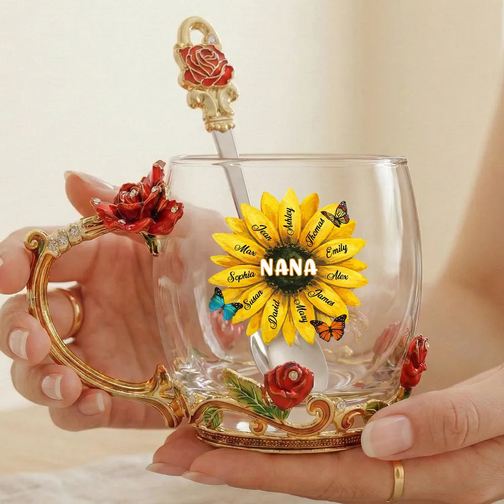 Personalized Glass Mug for Nana with Sunflower Design - Gift for Grandmothers Cup MagicInPrints