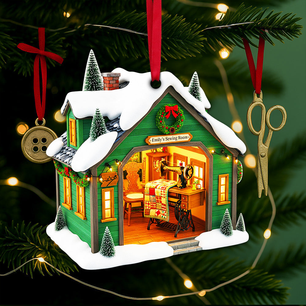 “Stitching Memories in Every Detail” - Personalized Sewing Room Christmas Ornament - Perfect Gift for Sewing Lovers, Crafters, and DIY Enthusiasts Ornament MagicInPrints