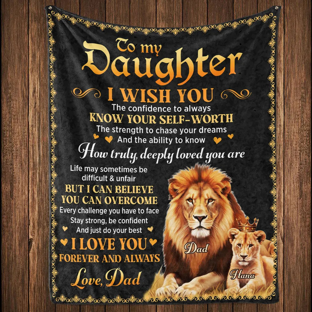 Personalized Lion Blanket for Daughter - Sentimental Gift from Dad Blanket MagicInPrints