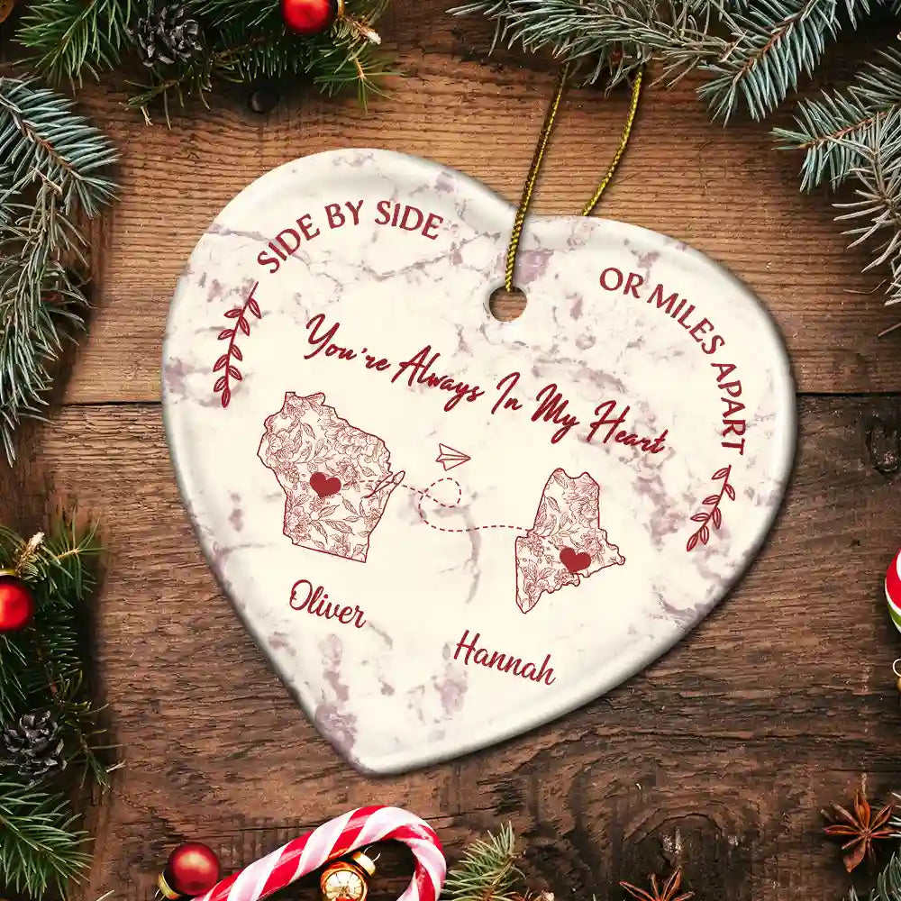 Distance Gives Us A Reason To Love Harder – Personalized Heart Ceramic Ornament – Gift for Friends and Family Ceramic Ornament MagicInPrints
