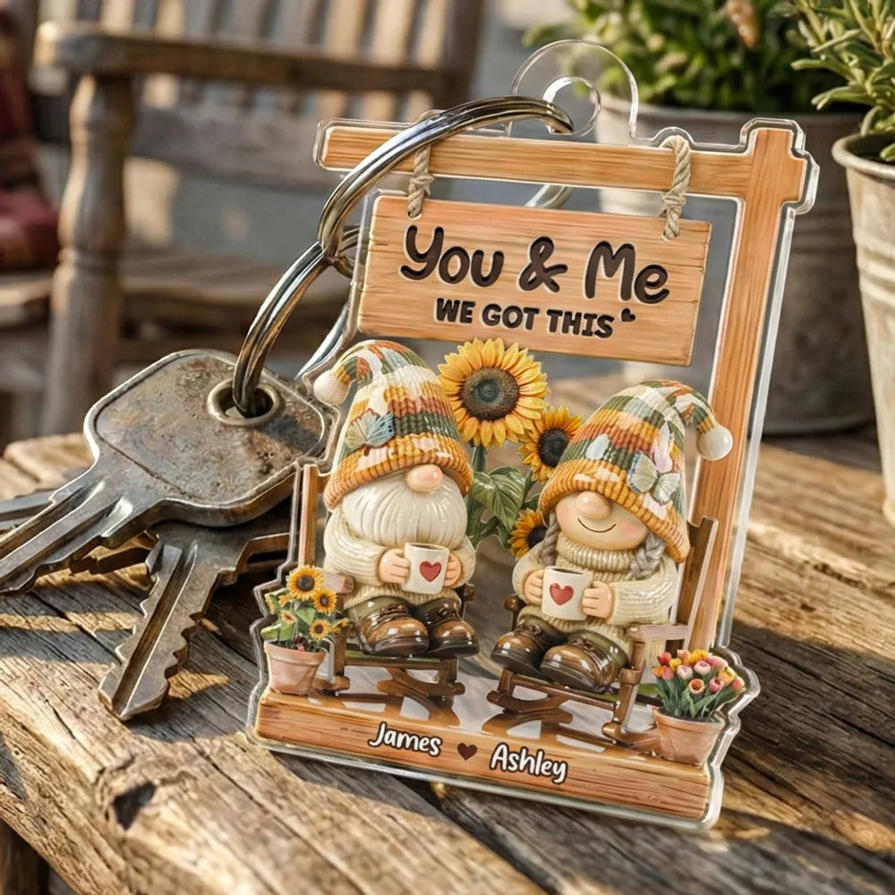 Personalized Gnome Keychain for Couples - Romantic Gift with Sunflower Design Keychain MagicInPrints