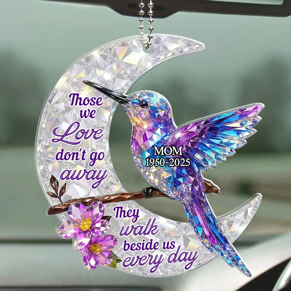 Personalized Memorial Car Ornament for Parents - Crystal Hummingbirds Car Hanger MagicInPrints