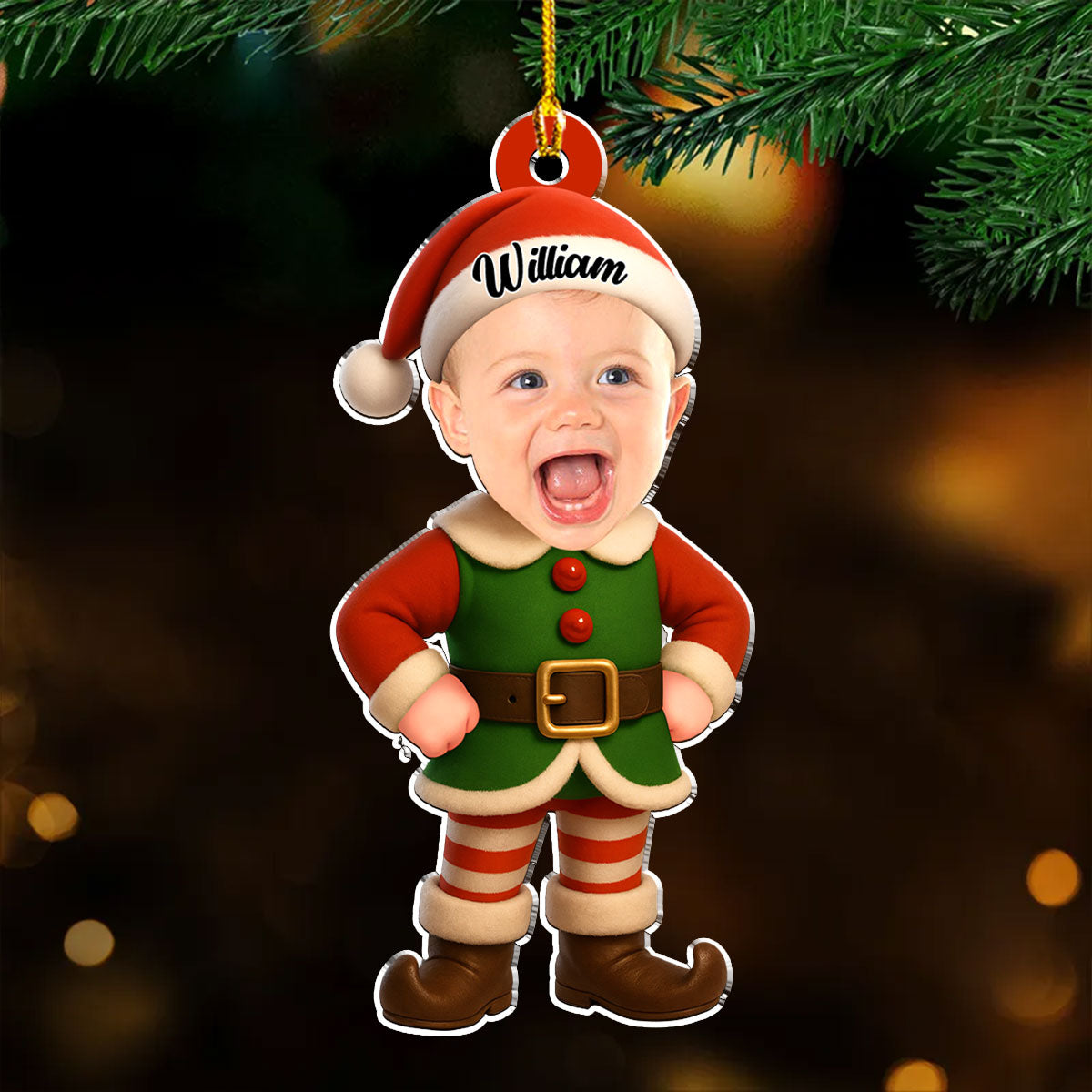 Personalized Baby Elf Christmas Ornament for Kids - Holiday Decoration Ornament MagicInPrints