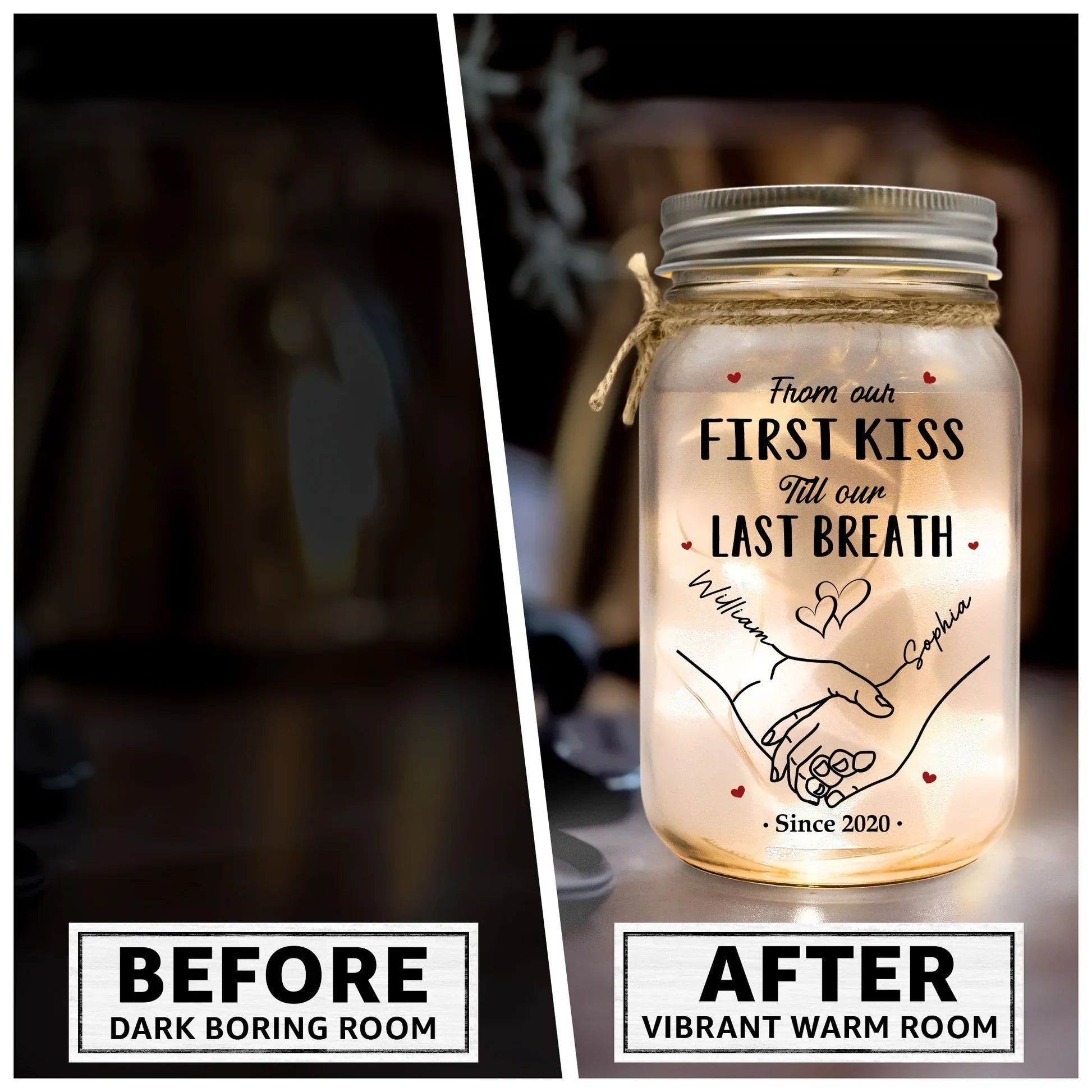 Personalized LED Mason Jar for Couples - Romantic Gift for Anniversaries Lamp MagicInPrints