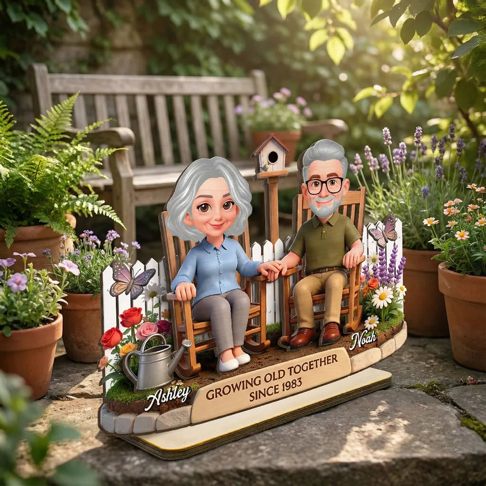 Personalized Couple Figurine for Seniors - Growing Old Together Anniversary Gift Plaque MagicInPrints